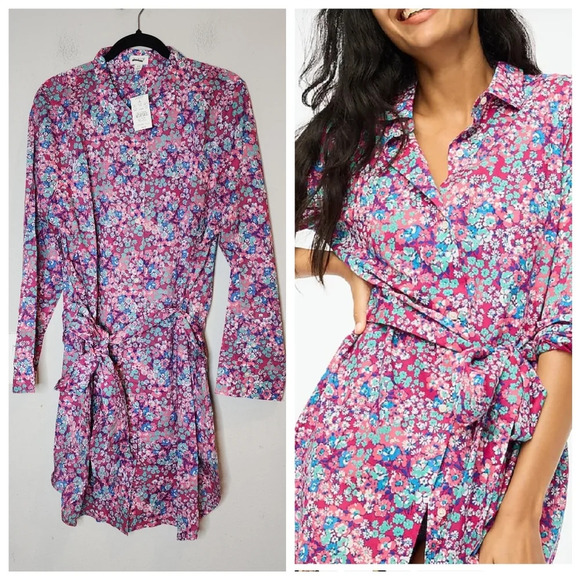 NWT J. Crew Button Shirtdress Pink Blue Floral. Plus Size 2X. - Picture 1 of 14